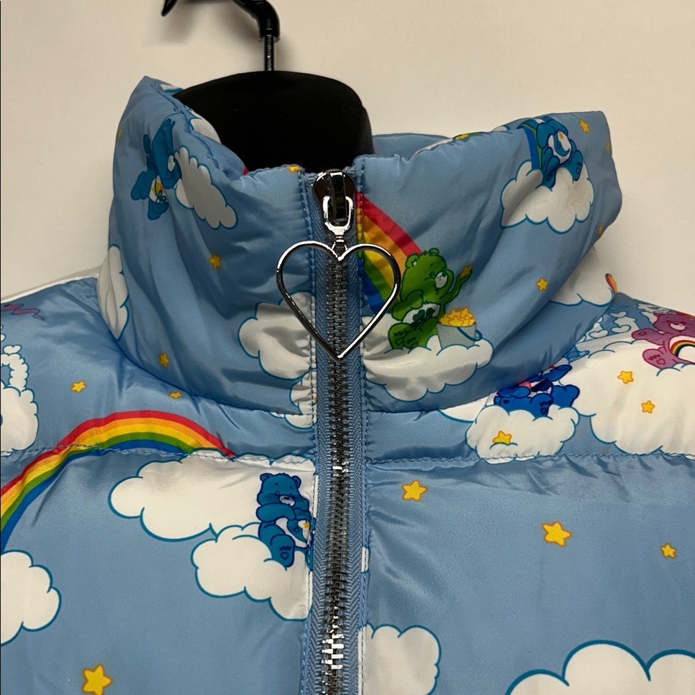 Dolls Kill Sky Blue Puffer Jacket Rainbow Clouds care Bears size small new tags - Picture 3 of 6